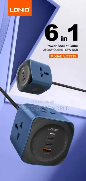 Ldnio Sc3319 6 in 1 2500w 65w Usb Power Socket Cube Fast Charging