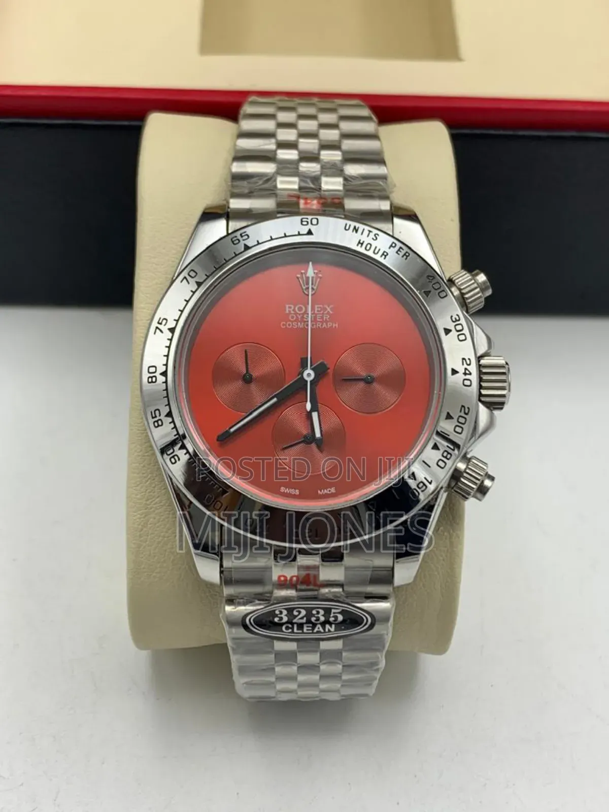 Rolex Inspired Oyster Cosmograph - Red Dial, Silver Chain