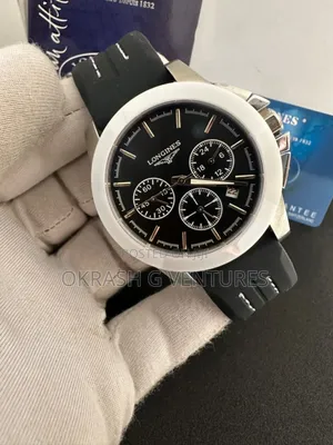 Longines Chronograph Silver/White Rubber Strap Watch