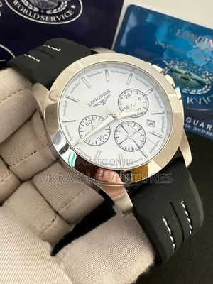 Longines Chronograph Silver Leather Strap Watch