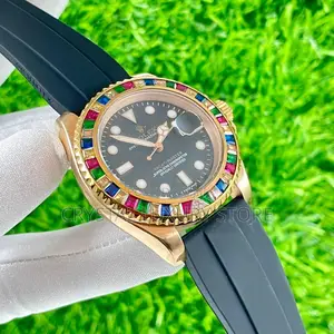 Rolex Quality Luxury Rainbow Face Rubber Strap Wristwatch