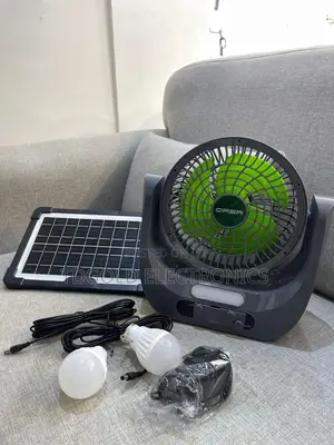 Qasa 8′′ Solar-Rechargeable Fan With 2 Led Bulbs