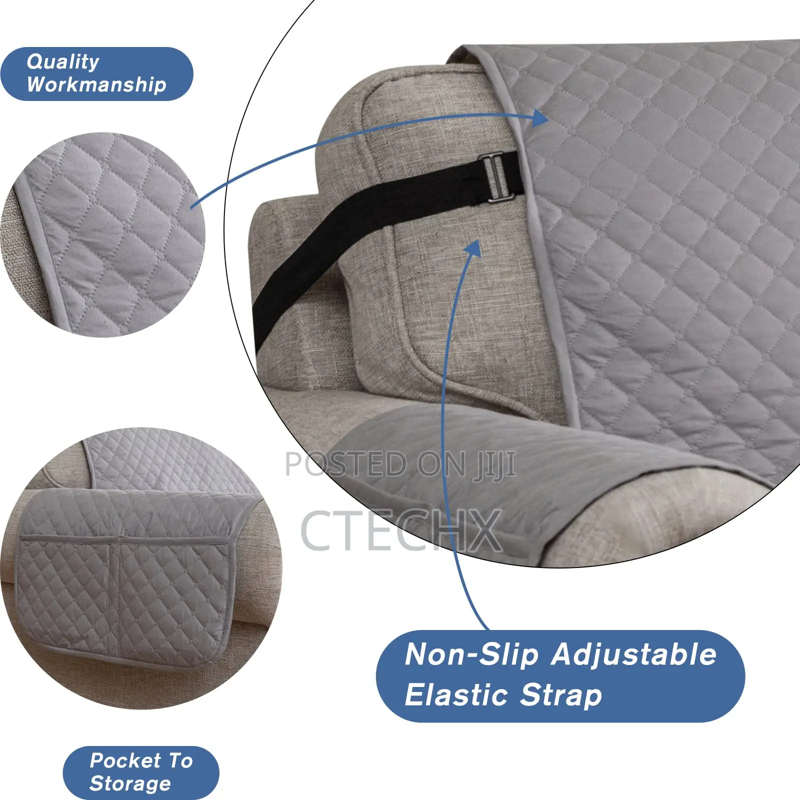 Xineag Quilted Sofa Covers 2 Seater Loveseat, Light Grey