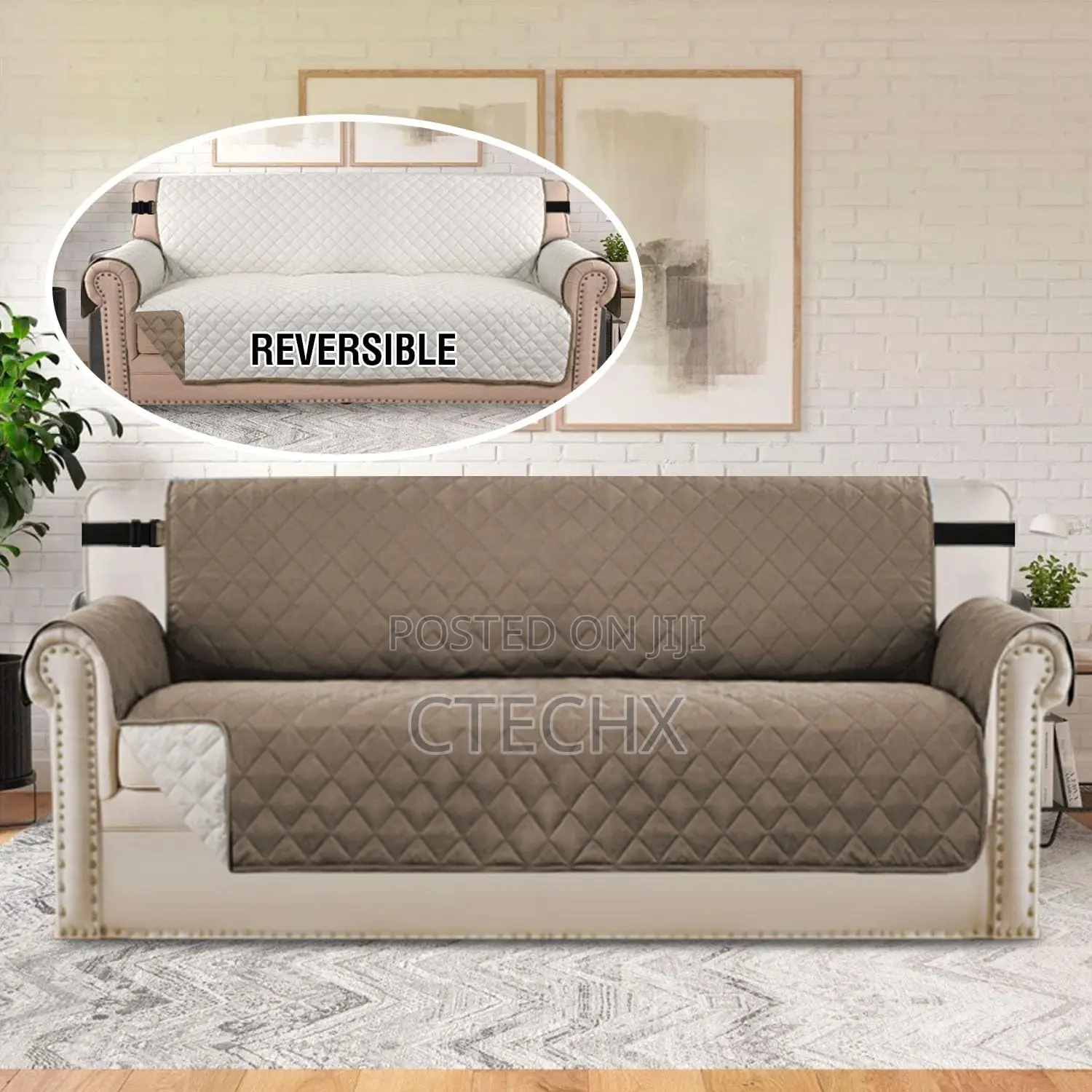 H.Versailtex Reversible Quilted Sofa Cover Water Resistant 2 Seater