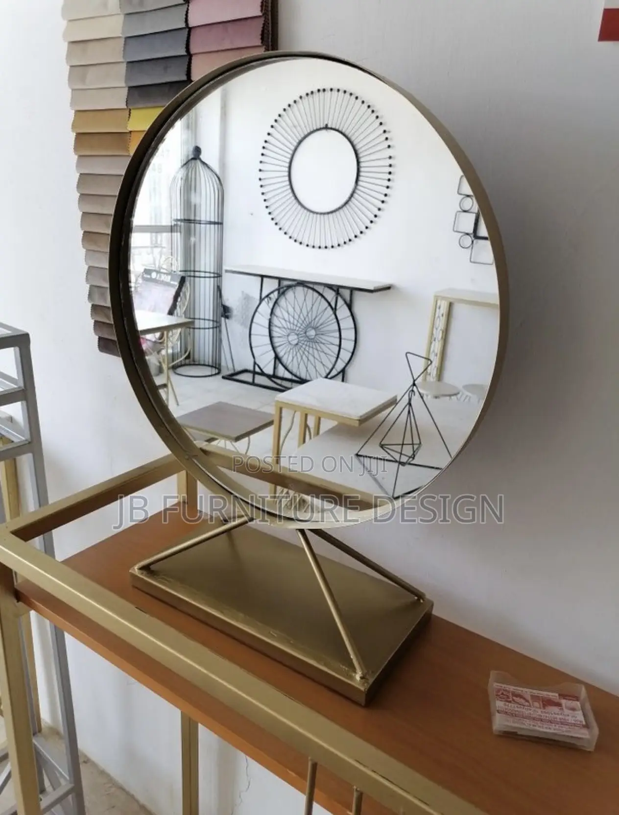 Round Gold-Framed Standing Mirror