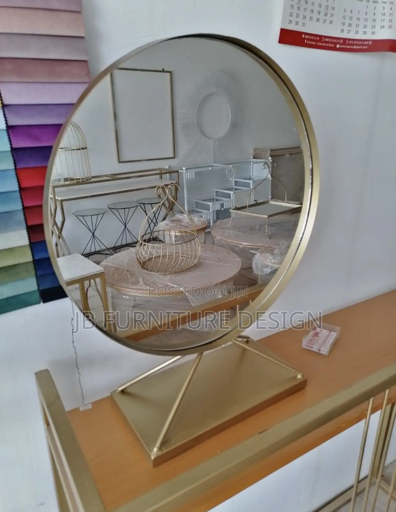 Round Gold-Framed Standing Mirror
