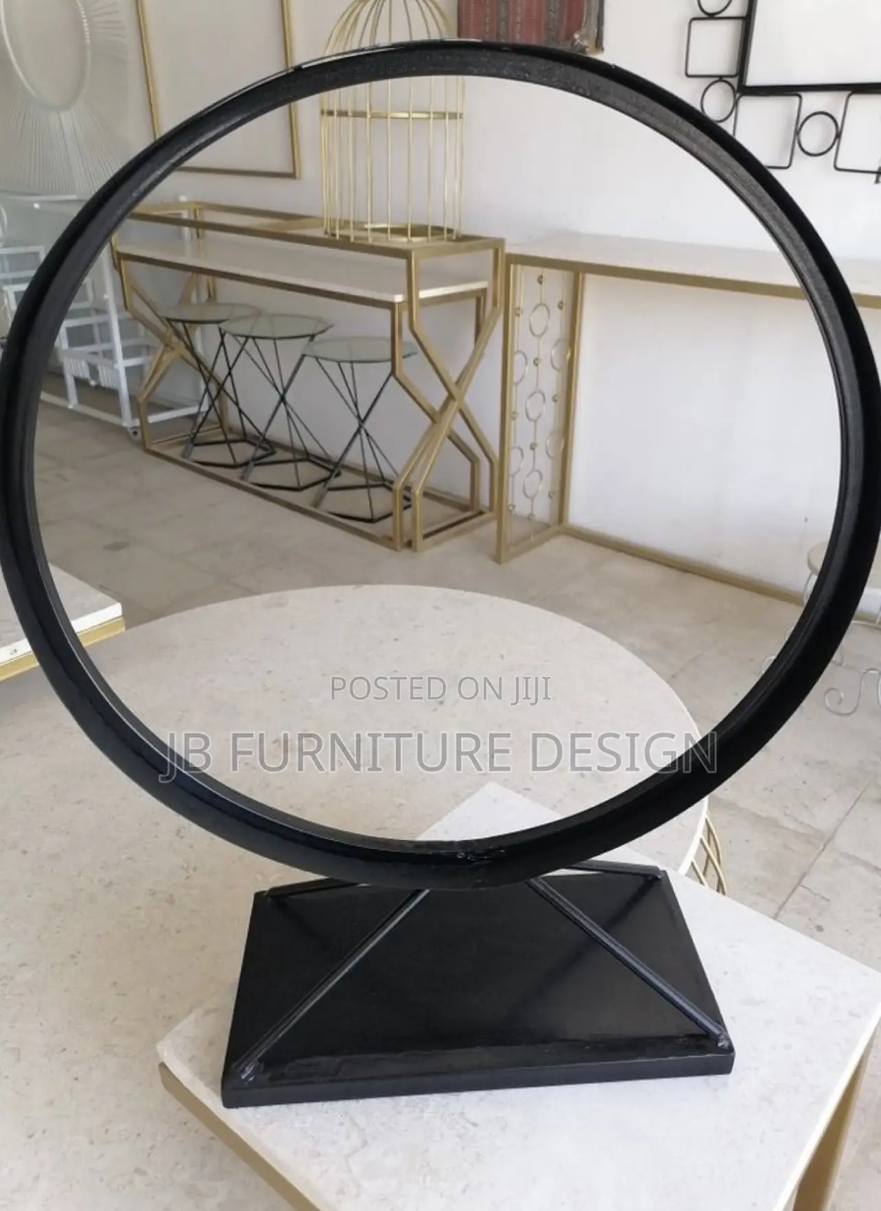 Round Gold-Framed Standing Mirror