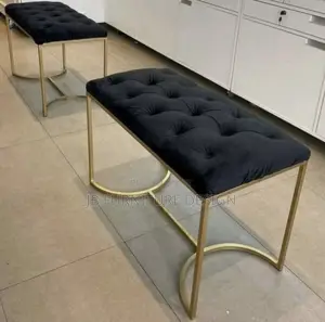 Tufted Velvet Benches or Ottomans With Gold Metal Frames.
