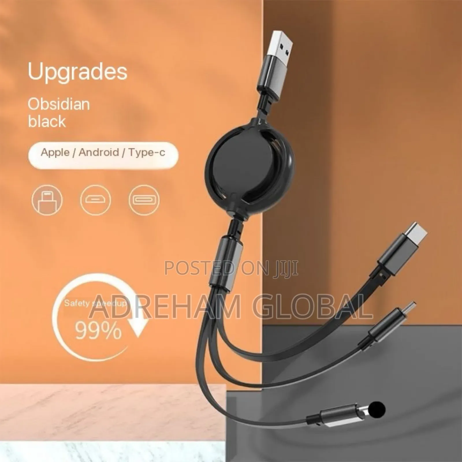 Hi Texh Portable Usb Retractable 3in1(iPhone,Typec Android)Fastcharge