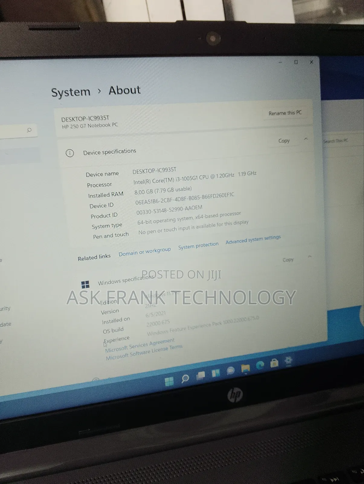 Laptop HP 250 G7 8GB Intel Core I3 SSD 256GB
