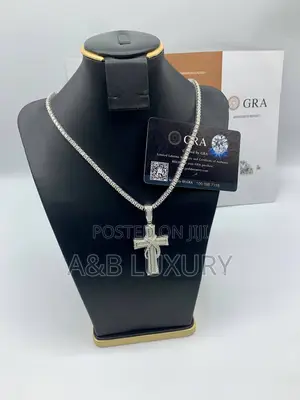 VVS Moissanite Diamond Cross Pendant on Tennis Neckchain in Store