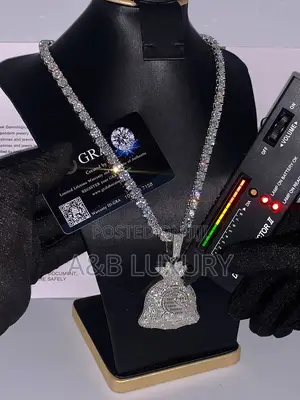 Hot VVS Moissanite Diamond Dollar Pendant Tennis Neckchain Combo