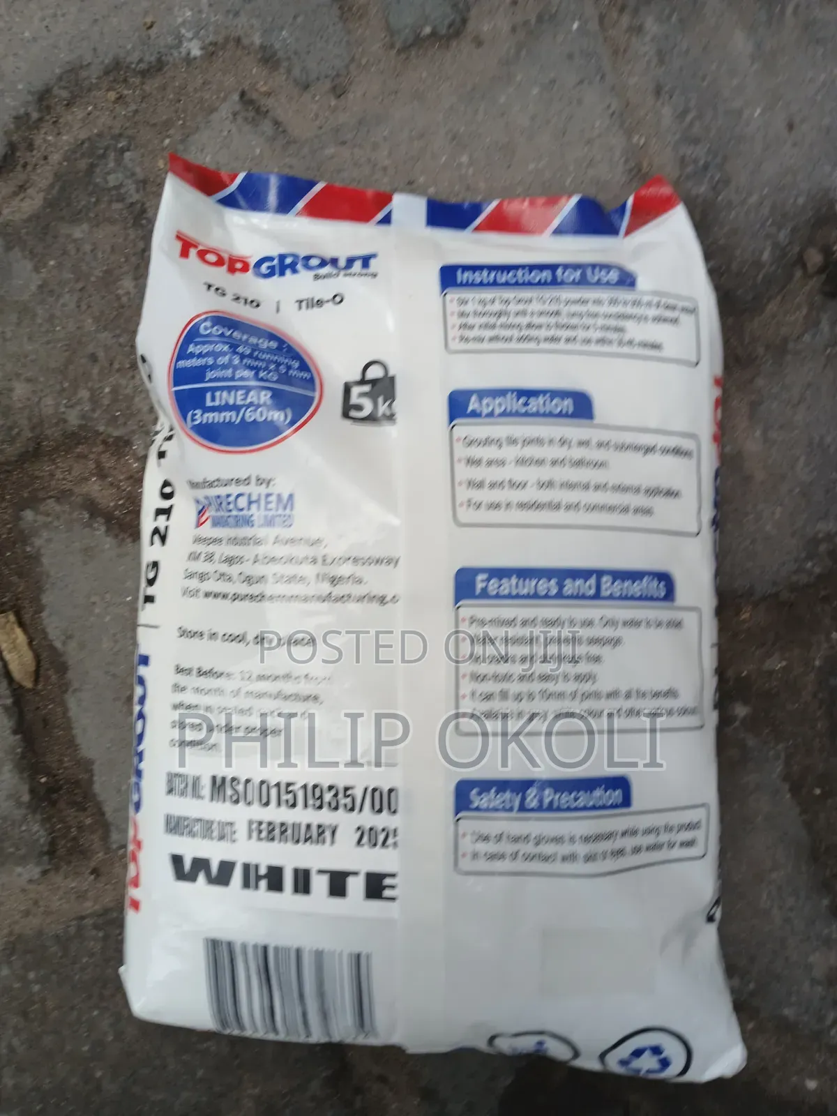 Original Top Grout 5kg Purechem Cement