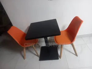 Orange Wood Leg Chair With Square Table