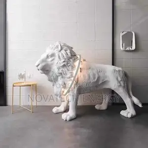 White Lion (Life Size) Sculpture With Ring Light