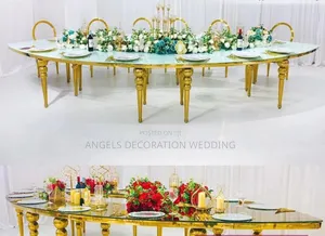 Unique Event Dinning Table Set 12 Seater Gold