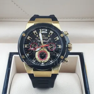 Original Elegance Black Rubber Strap, Chronograph, Withblack Dialwatch