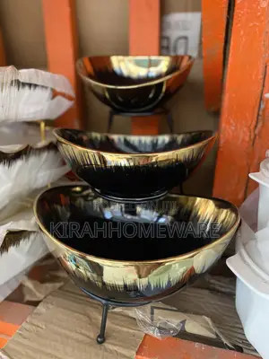 3pcs Black Soup Bowl With Stand