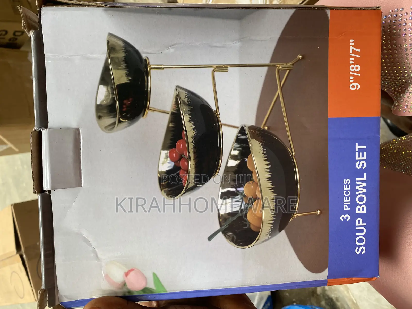 3pcs Black Soup Bowl With Stand