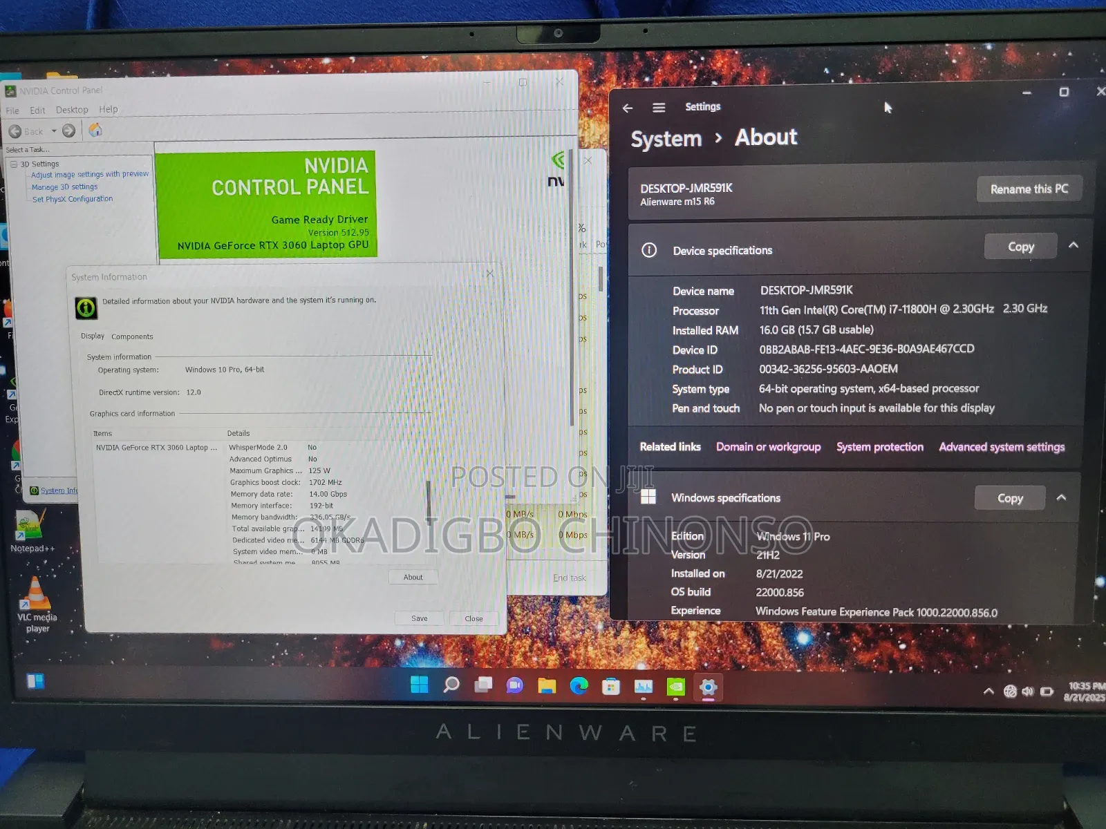 Laptop Dell Allenware M15 R5 16GB Intel Core i7 SSD 512GB