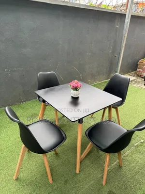 Dinning Square Table(4 Wood Leg) +4 Plastic Chairs With Leather Top