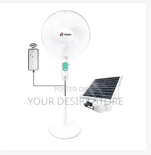Tinmo 18 Inches Rechargeable Standing Fan + Solar Panel 2 Bulbs