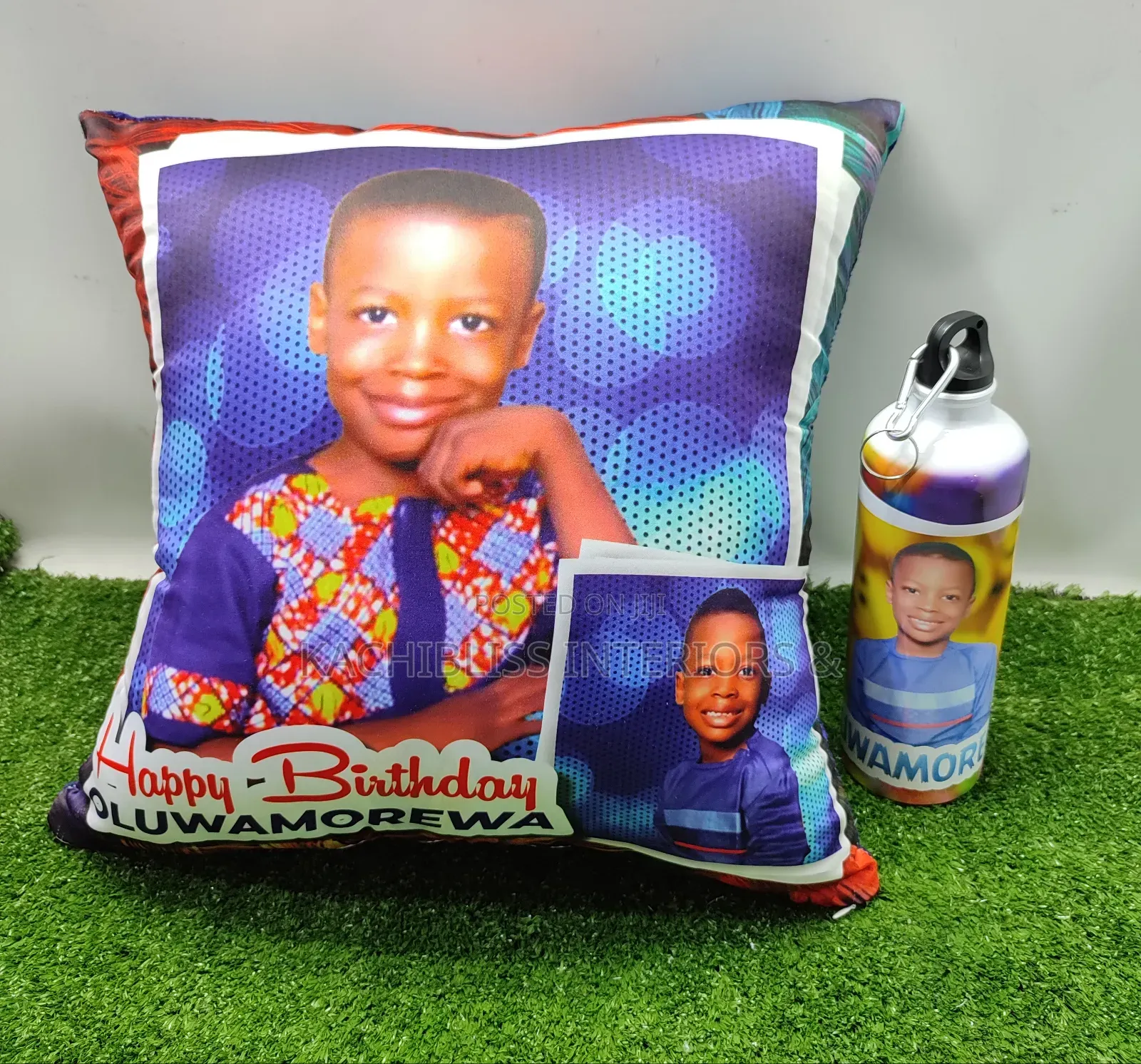 Throw Pillow and Water Bottle
