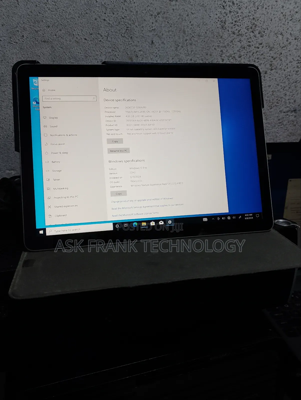 Laptop Microsoft Surface Go 2 4GB Intel Pentium SSD 60GB