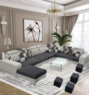 Beautiful and Quality Couch. U-Shaped Sofa Set and Table, Side Stools.