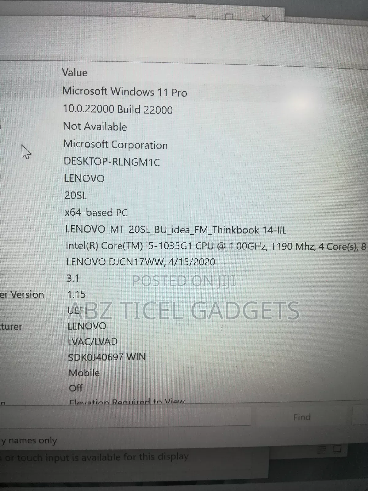 Laptop Lenovo Thinkbook 14 8GB Intel Core I5 HDD 256GB
