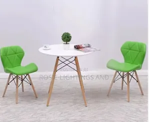 Aesthetic MDF Dinning Table 2 Green Leather Chairs