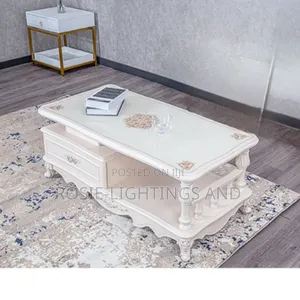 Royal Design Wooden Rectangular Table With Glass Top( Two Drawers)