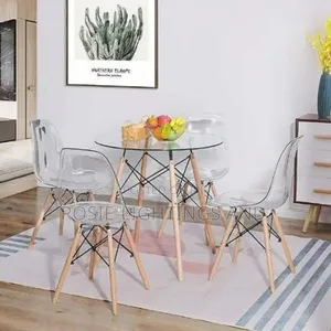 Transparent Glass Dinning Table + 4 Plastic Transparent Chairs