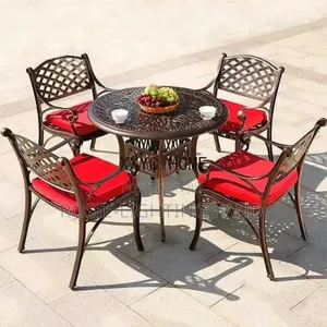 Cast Aluminum Outdoor Patio Round Dining Table With 4 Chairs