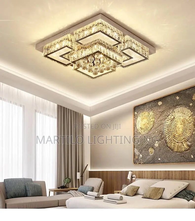 Square Crystal Ceiling Fitting for Living Rooms, Bathroom