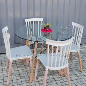 Transparent Dinning Table and 4 Plastic Chairs With Backrest