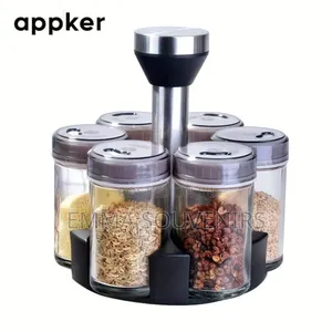 6pcs Spices and Seasoning Bottles With Revolving Rack