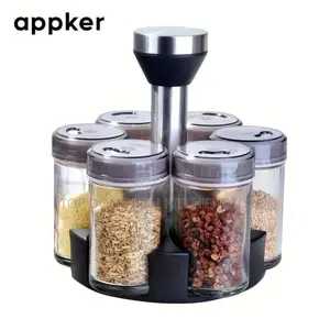 6pcs Spices and Seasoning Bottles With Revolving Rack