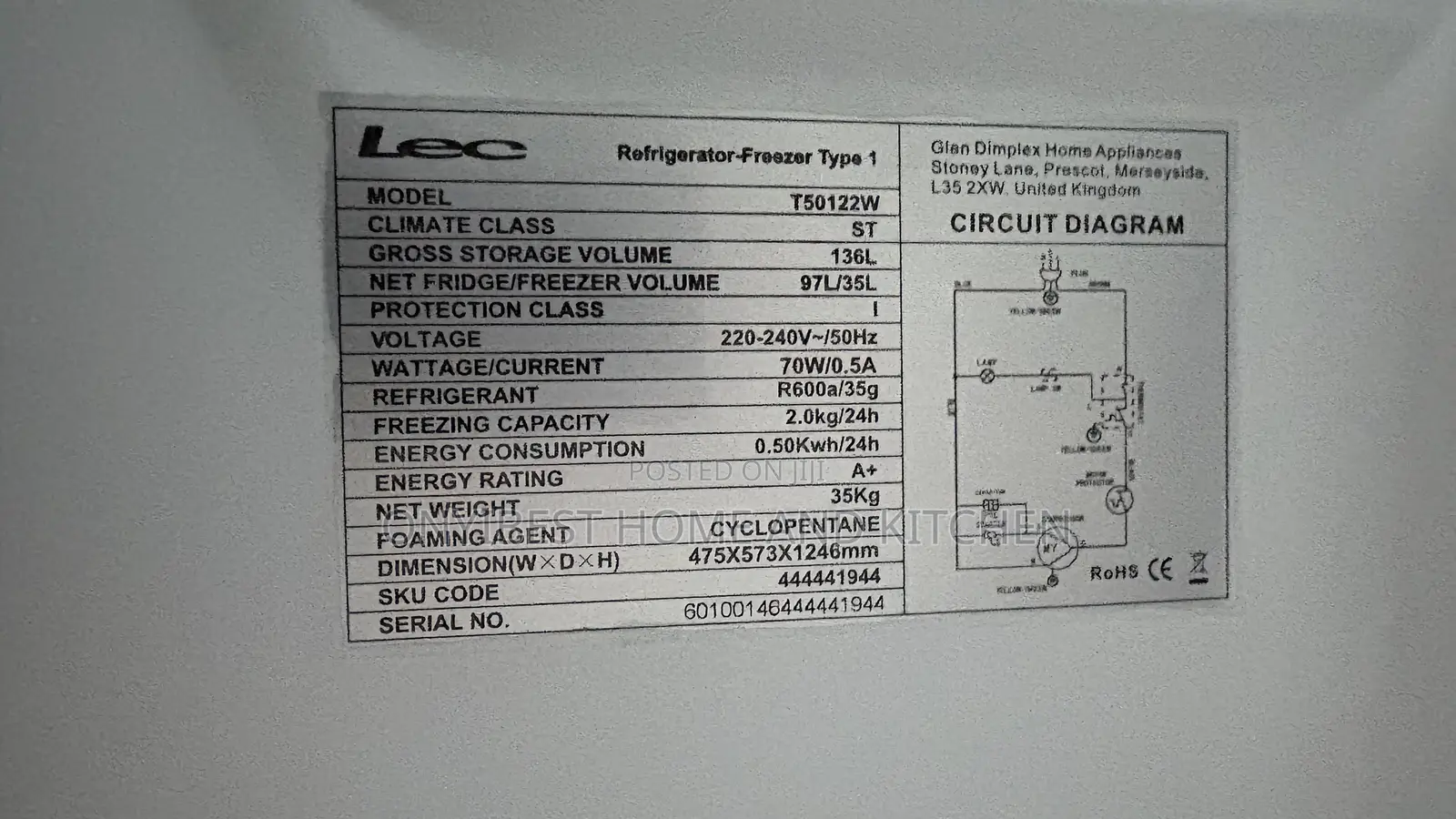 Lec Double Door Refrigerator