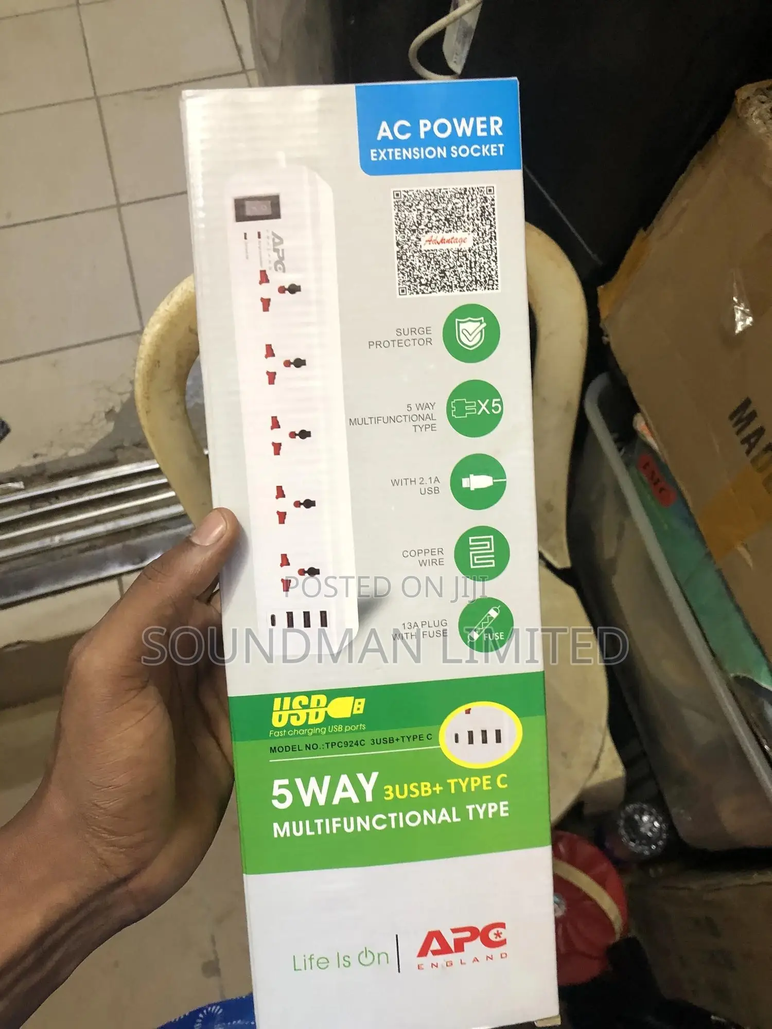 Original Apc 5 Way Extension Socket With Usb Type C Ports