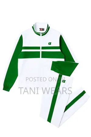 Tracksuit White Colour With Green Stripe