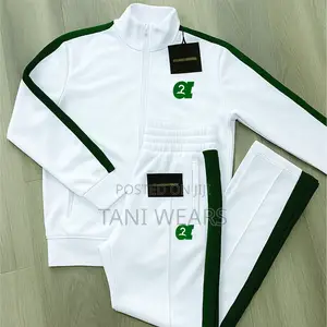 Tracksuit White Colour With Green Stripe