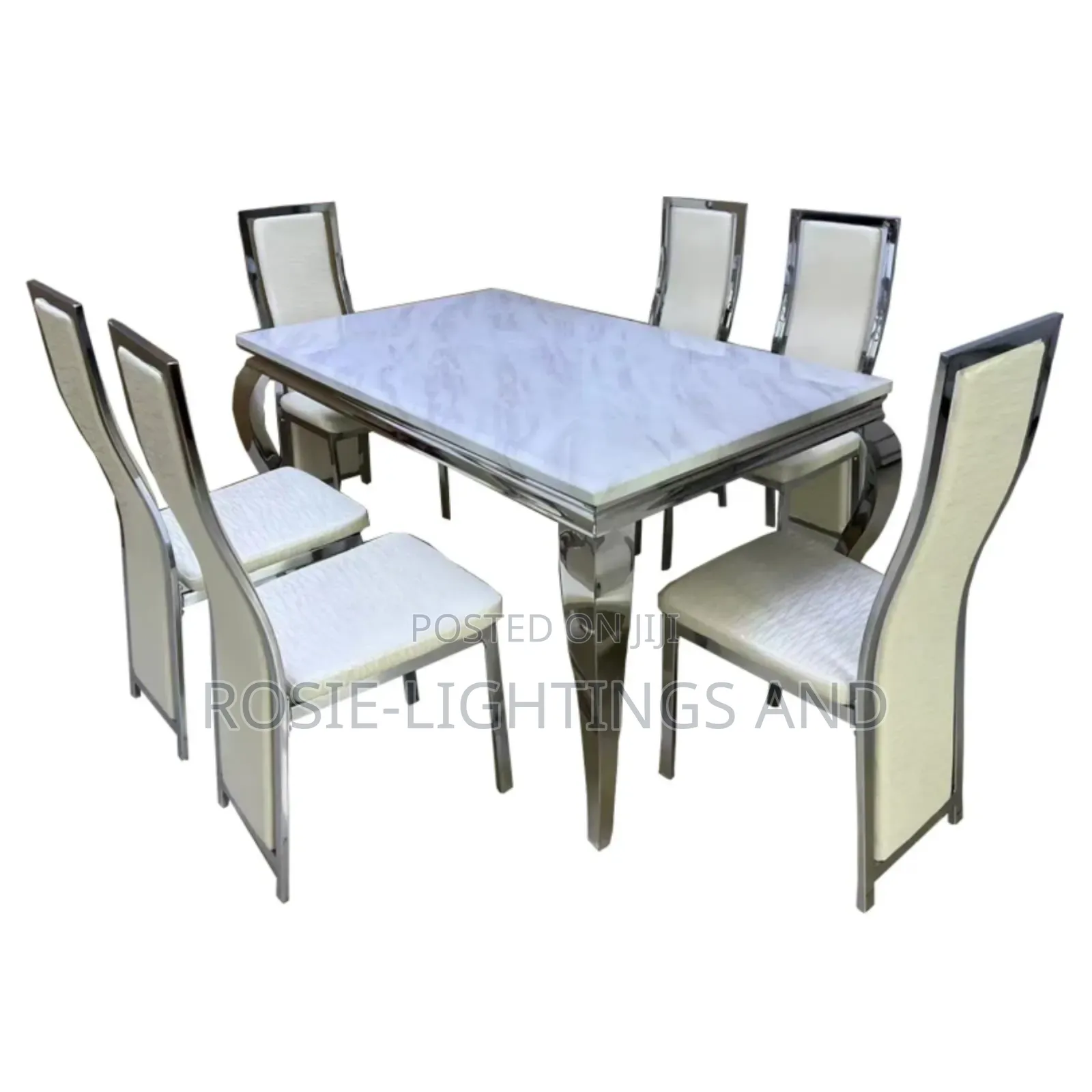 Rectangular Marble Dinning Table and 6 Chair - White