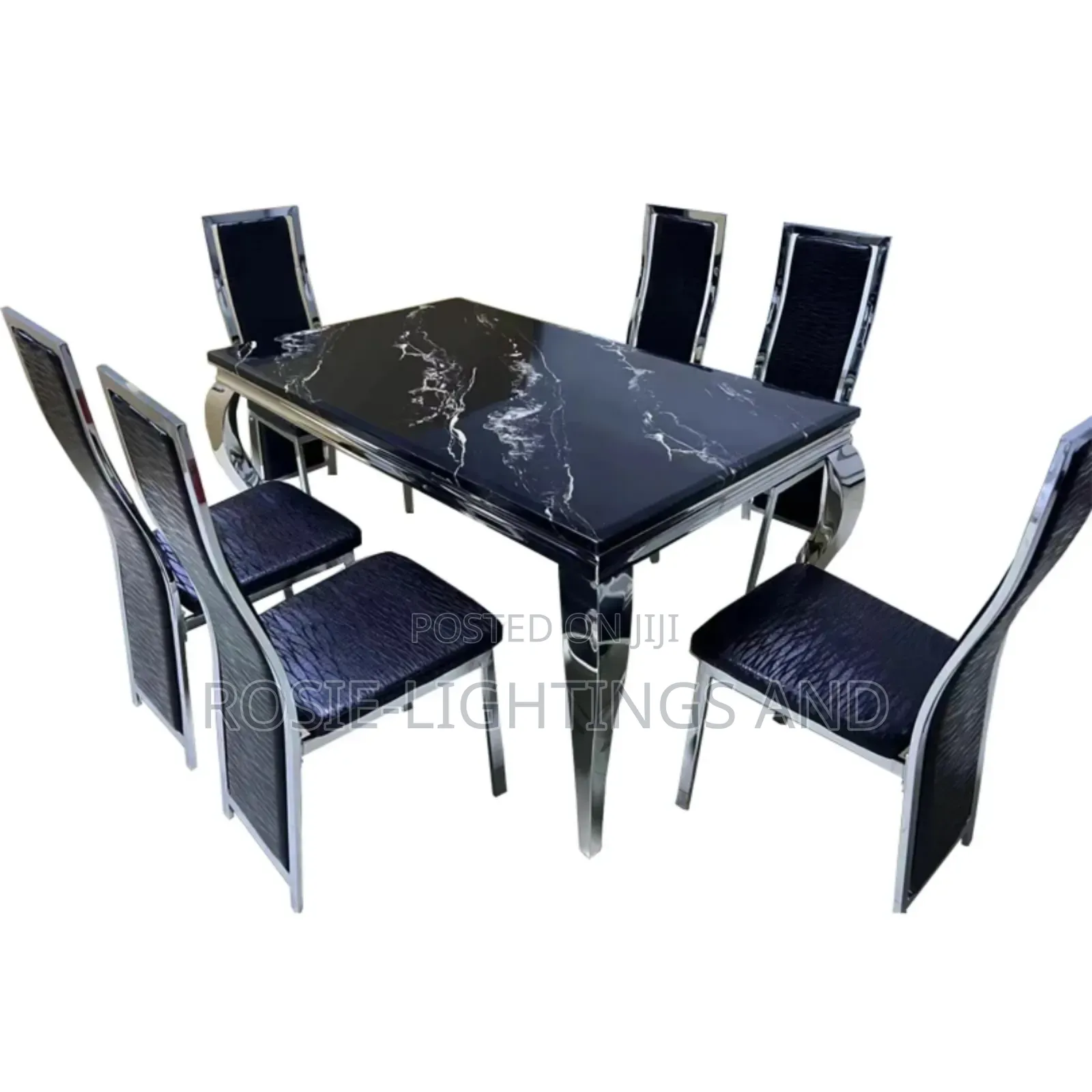 Rectangular Marble Dinning Table and 6 Chairs - Black
