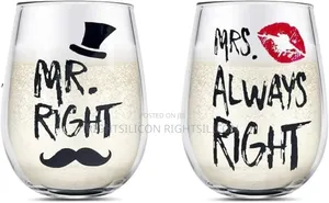 Usa Yalucky Couple Gifts Mr. Right and Mrs. Always Right Stemless Wine
