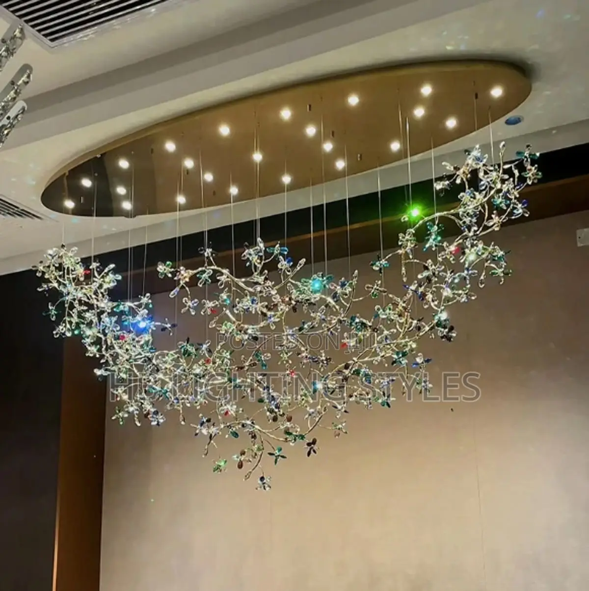 Luxury Crystal Multi-Colored Flower Oval Chandelier