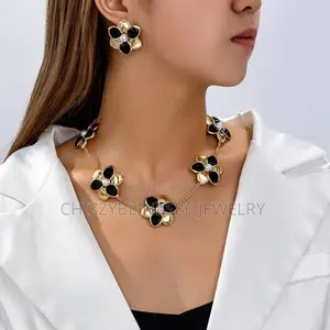 Ethnic Enamel Black Flowers Set