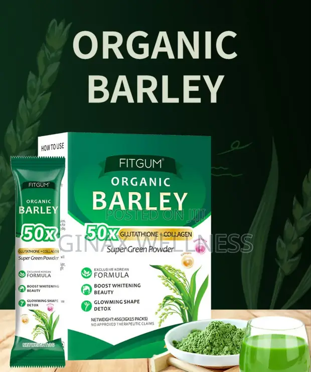 Fitgum Organic Barley Tea Powder With Glutathione and Collagen don siyarwa  - Ginax Wellness  Farashi:  7,000 a Jiji.ng [Surulere]