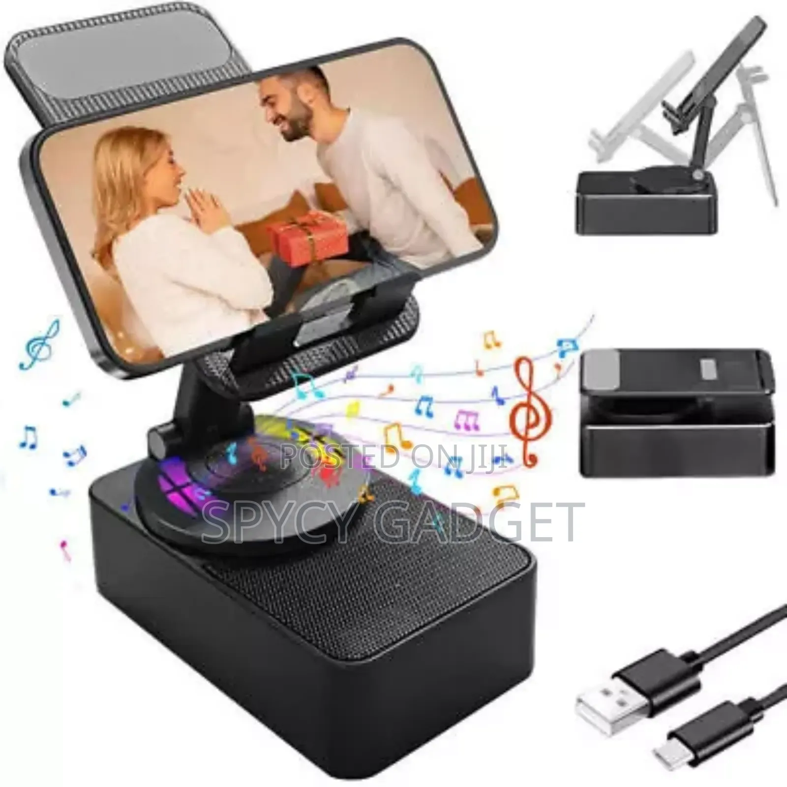 Rotating Phone Holder With Bluetooth Speaker Power Bank