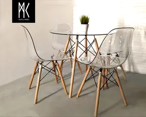 Modern Dining Room Tempered Glass 4 Eames Chairs
